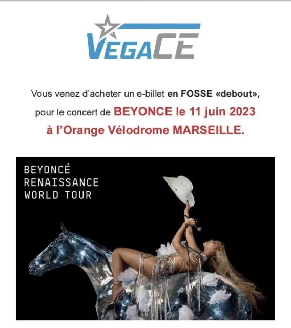 2 places en Fosses pour le concert de Beyonce à Marseille Orange velodrome