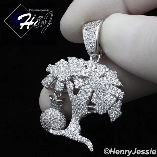 Men Women Solid 925 Sterling Silver Icy Bling Cz 3D Money Tree Pendant*Sp225