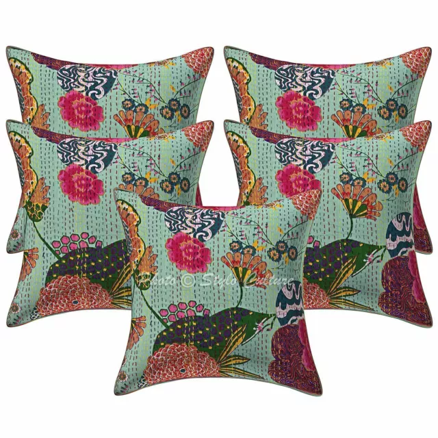 Fundas de almohada de algodón Tropicana con estampado Kantha indio de 40 cm 5p