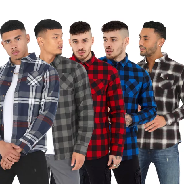 Mens Brave Soul Long Sleeve Check Lumberjack Brushed Cotton Casual Work Shirt