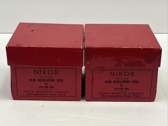 LOTE DE 2 CARRETES DE DESARROLLO DE PELÍCULA DE 35 MM DE ACERO INOXIDABLE NUEVOS STOCK ANTIGUO de colección Nikor
