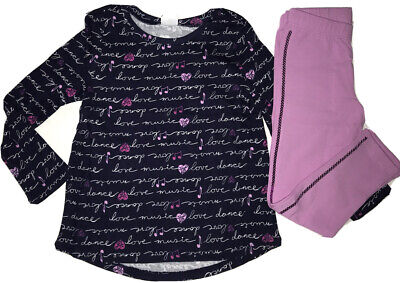 Gymboree Girls Size XS 4 Long Sleeve Top Navy Sequin Trim Leggings Lilac New