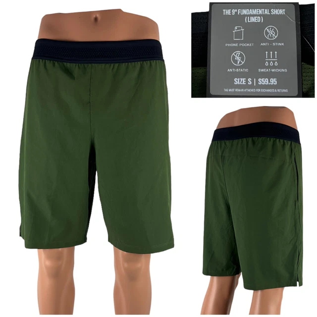 FABLETICS MENS SMALL Shorts 9" Fundamental Lined Stretch Green Athletic