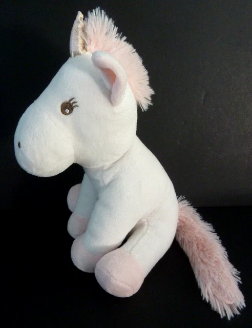 81. DOUDOU PELUCHE ATMOSPHERA KIDS LICORNE rose blanc 23cm corne doré effacé BE 3
