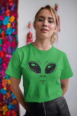 Womens Fashion Organic T-Shirt Divertente Faccia Alieno UFO invasione Hipster Estate