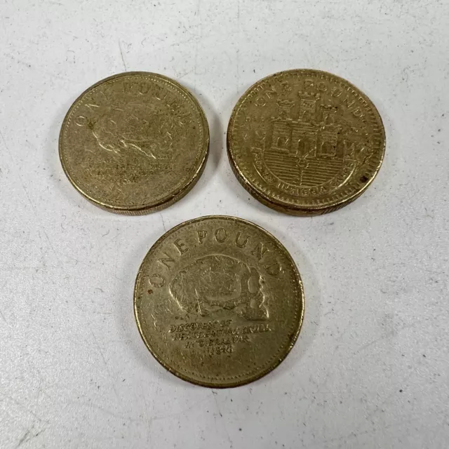 3 No Gibraltar Decimal £1 Coins - Circulated Various Dates