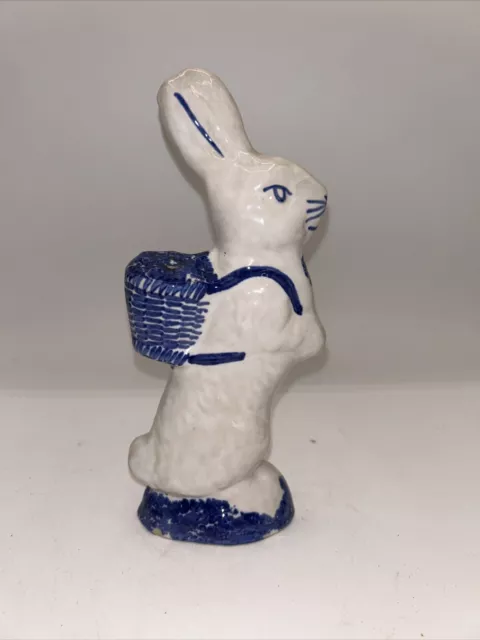 Vintage Shard Pottery Easter Bunny with Basket Rabbit Figurine