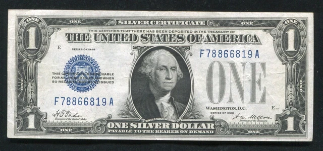 Fr. 1600 1928 $1 One Dollar “Funnyback” Silver Certificate Very Fine+ (B)