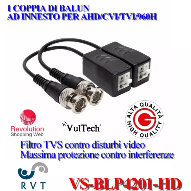 Video BALUN PASSIVO  filtro TVS anti disturbo per Telecamere AHD TVI CVI 960H