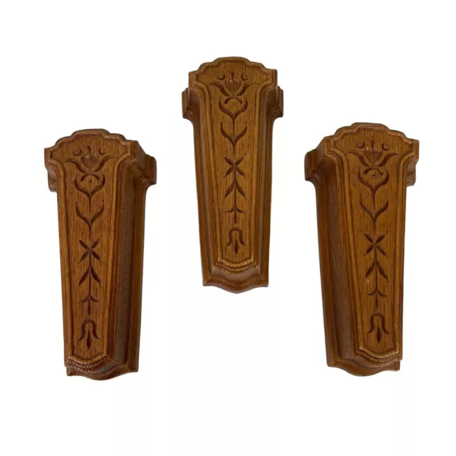 Vintage Homco Set of 3 Wall Hanging Planter Vases Wood Look Floral Home Decor