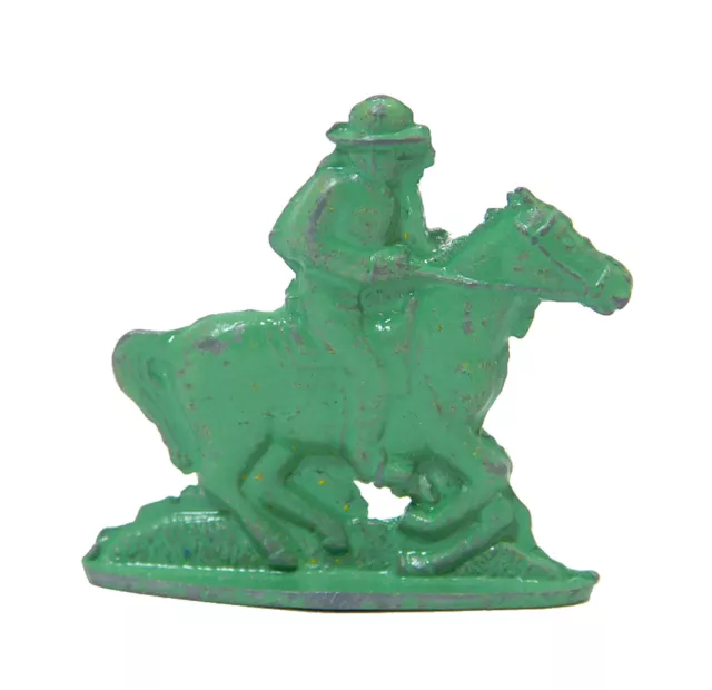 1910's CRACKER JACK PRIZE COWBOY ON HORSE GUN DRAWN METAL TOY STAND UP GREEN 2