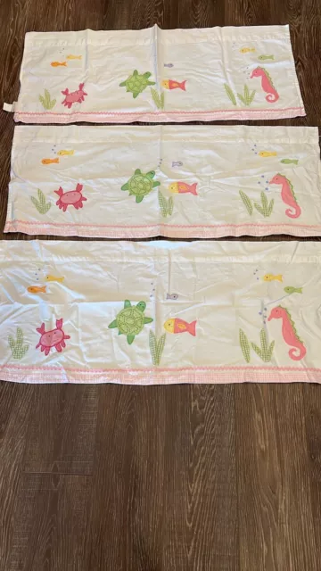 Pottery Barn Kids Valance Set Of 3 White Pink Gingham Under The Sea Ocean Beach