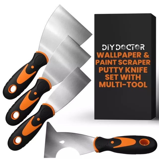 Wallpaper Scraper Tool Set 4pcs Blade Putty Heavy Duty Paint Filling Stripper UK