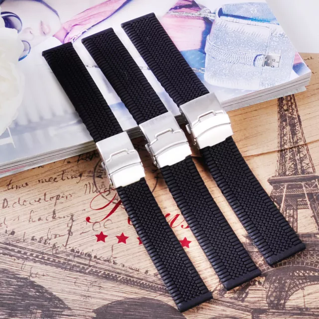 20/22/24mm Men Silicone Watch Strap Watchband Deployment Clasp Buckle rt