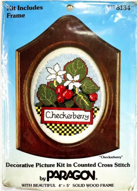 Paragon - Vintage 1986 Cross Stitch Kit - CHECKERBERRY - 18-Count Fabric - 4439s