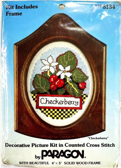 Paragon - Vintage 1986 Cross Stitch Kit - CHECKERBERRY - 18-Count Fabric - 4439s