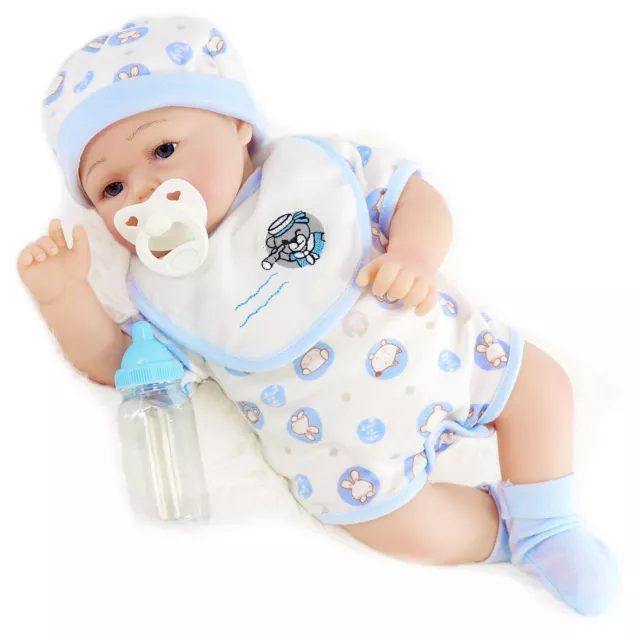 BiBi Doll Reborn Baby Doll Boy Realistic Toy Awake Open Eyes Dummy Bottle 17"