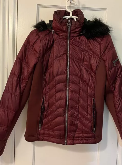 Michael Kors Packable Puffer Jacket Women Size Medium Burgundy Red Quilted