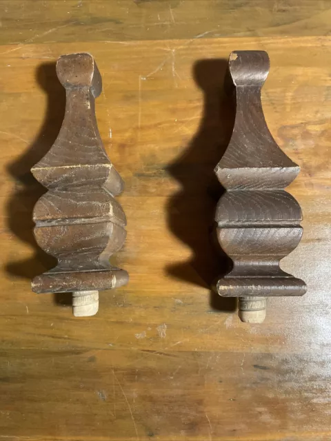 2 Vintage Antique Wood Finials for Furniture Pediment  Bed 7.5”