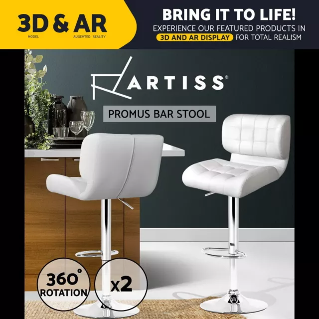 Artiss 2x Bar Stools Kitchen Dining Chairs Gas Lift Padded Leather White