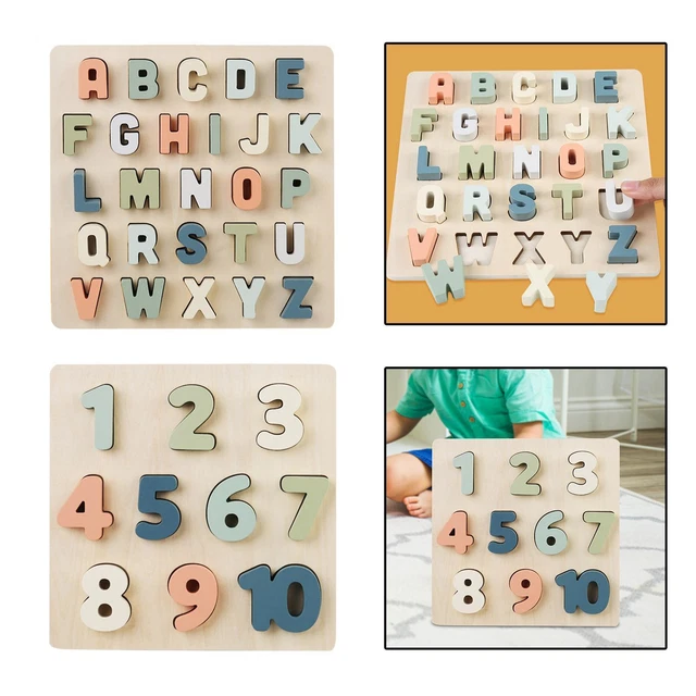 WOODEN ALPHABET MATCHING Board Wood Alphabet Number Shape Learning Toys ...