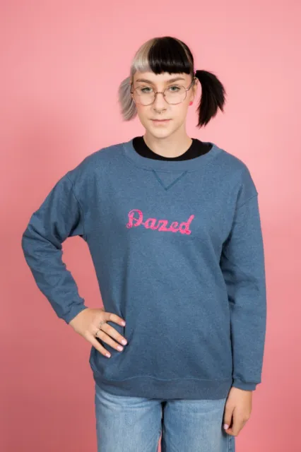 Reworked Vintage Blue & Pink Embroidered DAZED Sweatshirt Size 90s 00s Y2k