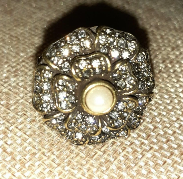 Retired Heidi Daus Passionate Poisey Pearl & Swarovski Crystals Ring Sz 6