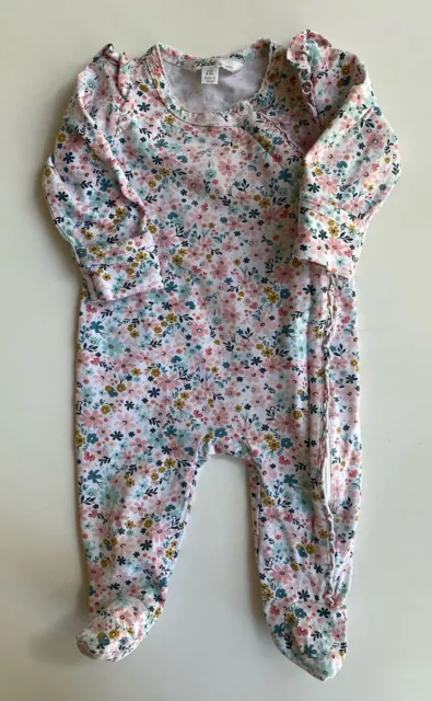 Bebe by Minihaha baby girl size 0-3 months pink white floral one-piece, VGUC