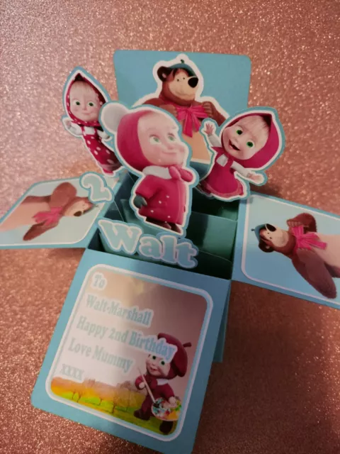 Masha and the bear Personalised Birthday Card 3D Pop Up Girls boys special gift
