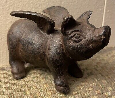 Antique Cast Iron Flying Pig Winged Rustic Home And Garden Decor