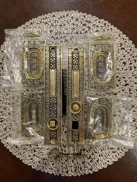 Victorian Double Pocket Door Pulls And Locks Ornate Brass