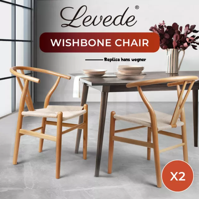 LEVEDE 2X DINING Chairs Wooden Hans Wegner Chair Wishbone Chair