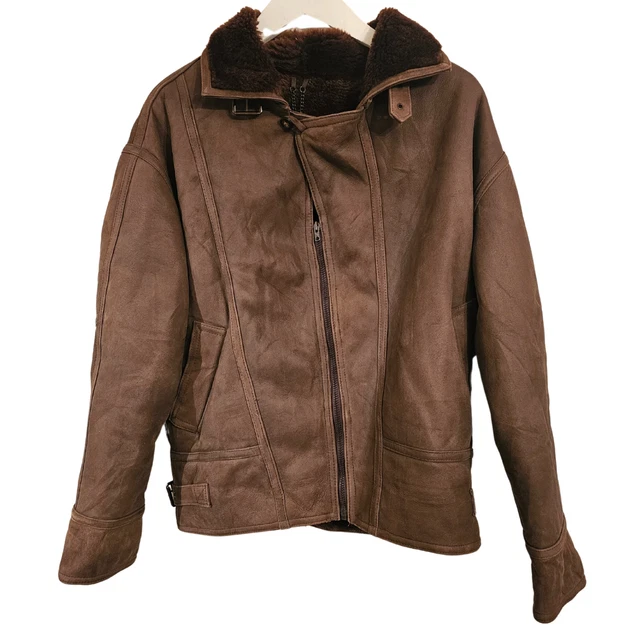 Men's Brown B3 Shearling Sheepskin WW2 Bomber Leather Flying Aviator Jacket