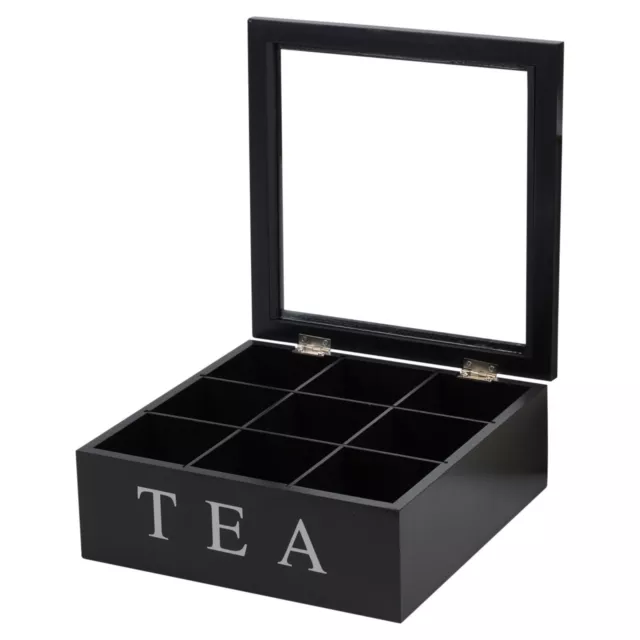 Tea Box 9 Section Wooden MDF Clear Lid Compartments Container Bag Caddy Chest 3