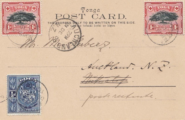 Tonga/Toga: 1900 post card Neiafu Vavau, to New Zealand