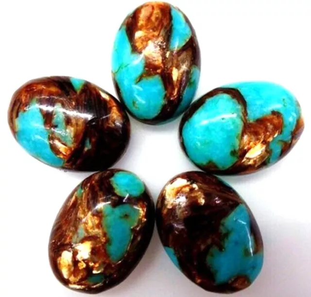 5Pcs Pretty Turquoise Gold Copper Bornite Stone Oval CAB CABOCHON 25*18*6mm