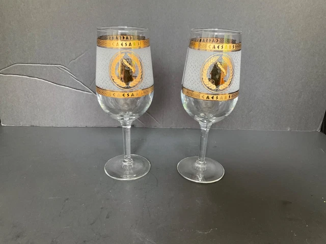 Pair Frosted Caesars Palace Las Vegas Champagne Flute Glass 7 3/4" Tall #3