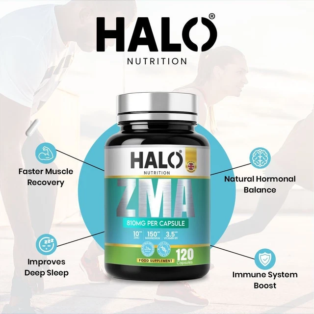 HALO NUTRITION ZMA Zinc Magnesium Vitamin B6 810mg Capsules 120 ...