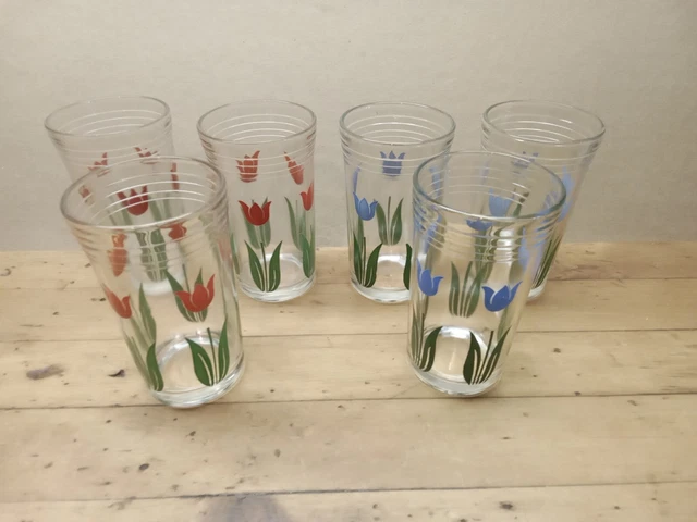 Set Of 6 Vintage 1950's Tulip Ribbed Swanky Swig for Kraft by Hazel Atlas/NICE!