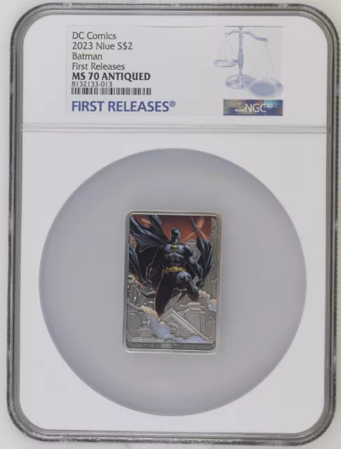 2023 Embrace The Legacy Batman Day 1 oz Silver colored antique NGC MS70 FR