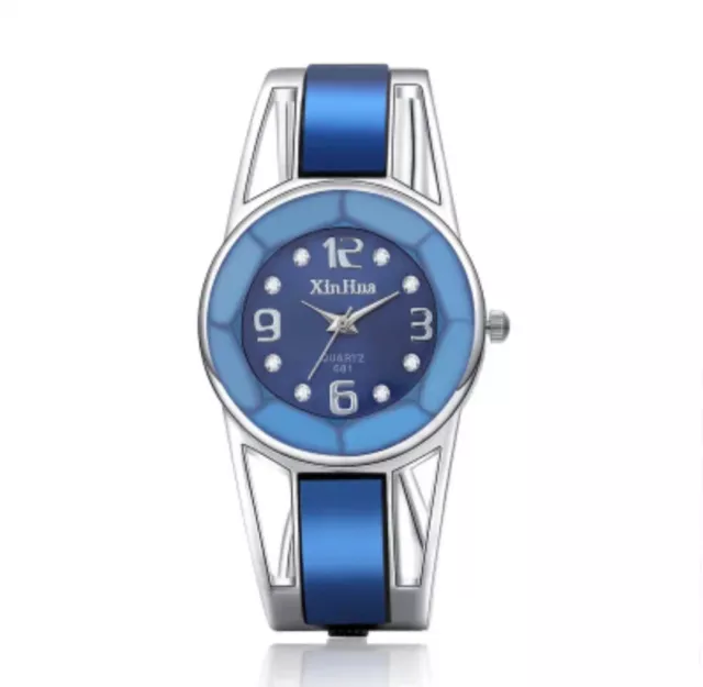 Armbanduhr Uhren Damen Frauen Strass Quarz Blau Silber Edelstahl Luxus Geschenk