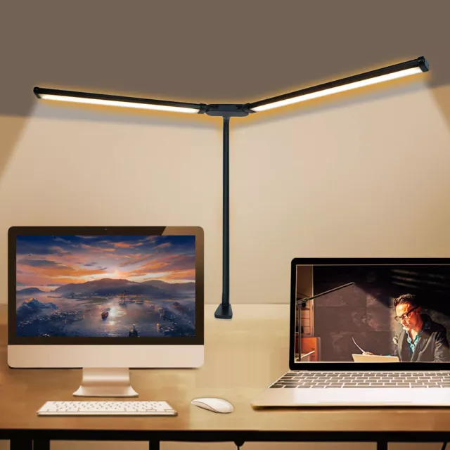Double Head LED Desk Lamp with Clamp Flexible Eye-Caring Dimmable Reading Light