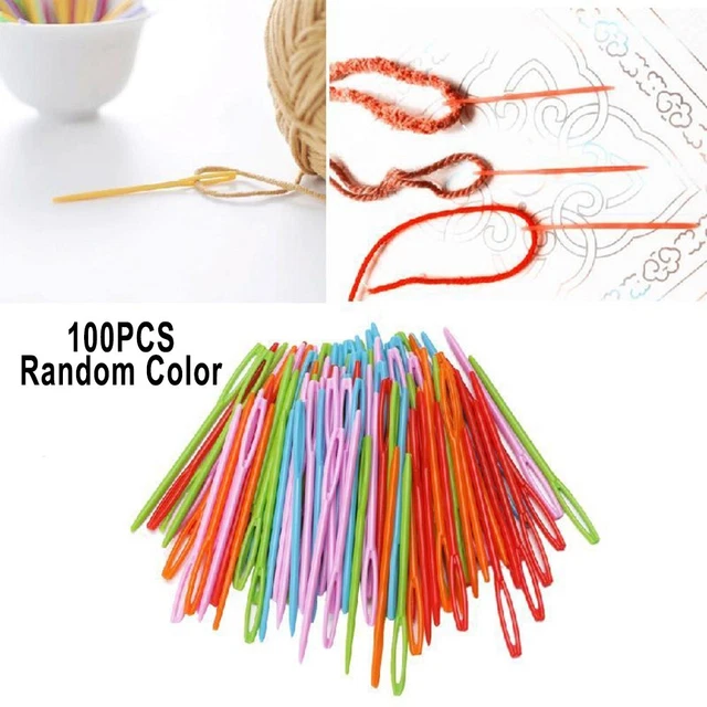 Agujas de coser lana enhebrar plástico color aleatorio ojo grande