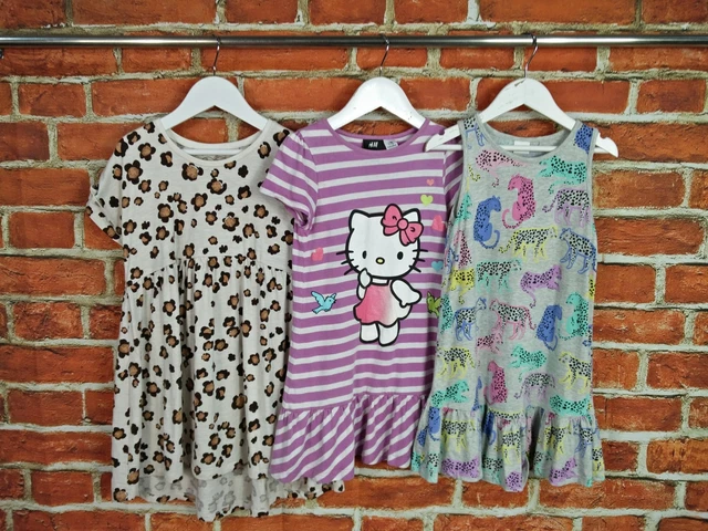Girls Bundle Age 4-5 Years H&M Next Short Sleeve Dress Hello Kitty Leopard 110Cm