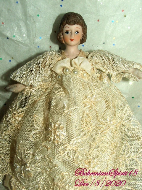 BEAUTIFUL Vintage Bisque/Porcelain Head Legs Arms LACE DRESS Cloth Body 5''Doll