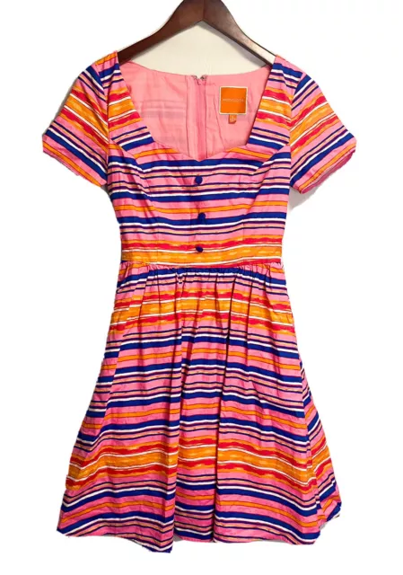 Modcloth Womens Cycling In Seville Striped Fit And Flare Colorful Dress Sz Small