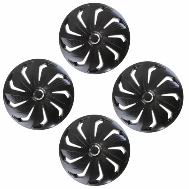 Wheel Trims 14" Hub Caps Wind Plastic Covers Set of 4 Black Fit R14