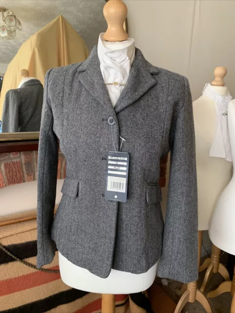 BNWT Girls 32 Sherwood Forest Grey/Blue Tweed Show/Hacking Jacket Double Vents