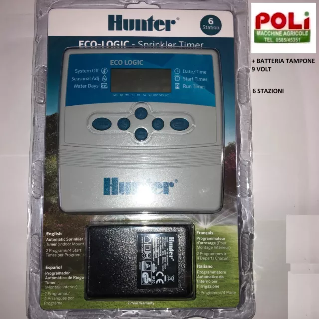 Centralina Programmatore Giardino Orto 6 Stazioni Hunter Modello Eco Logic