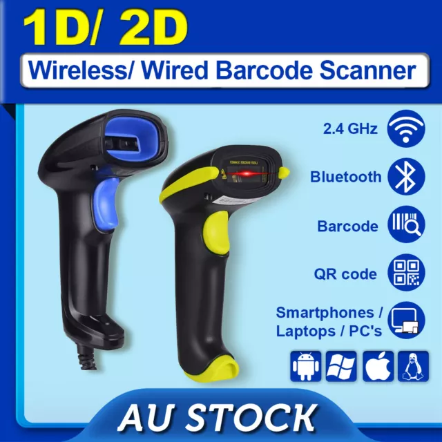 Wireless Bluetooth Wired USB 2.4G Barcode 1D 2D QR Code Scanner For Windows PC